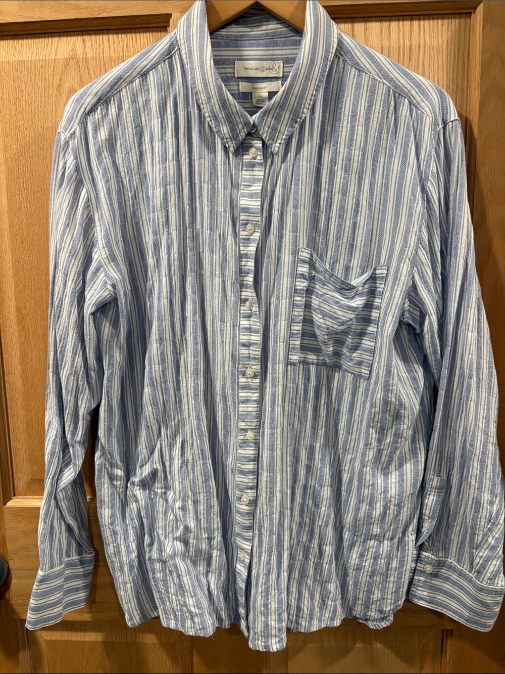 Treasure & Bond Light Blue and White Striped Button-Down Shirt